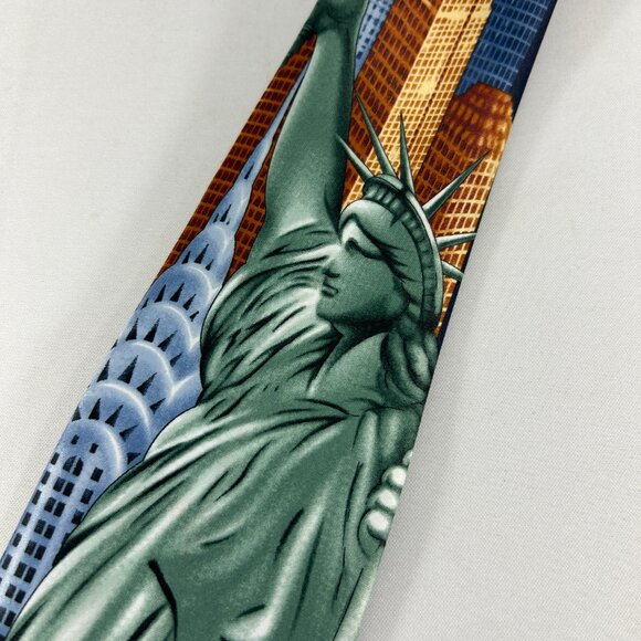 Vintage Rene Chagal Statue of Liberty Tie Necktie New York Empire State Building - Picture 2 of 10